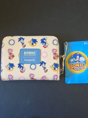 Loungefly Sonic Pattern Beige Zip Wallet with Blue Patch